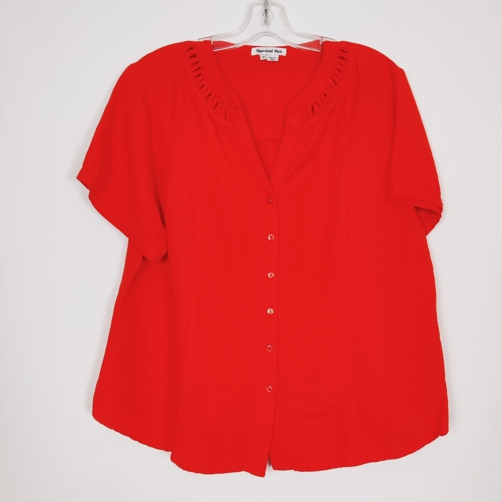Appraisal Plus Orange Button-Front Blouse 1X Ramie